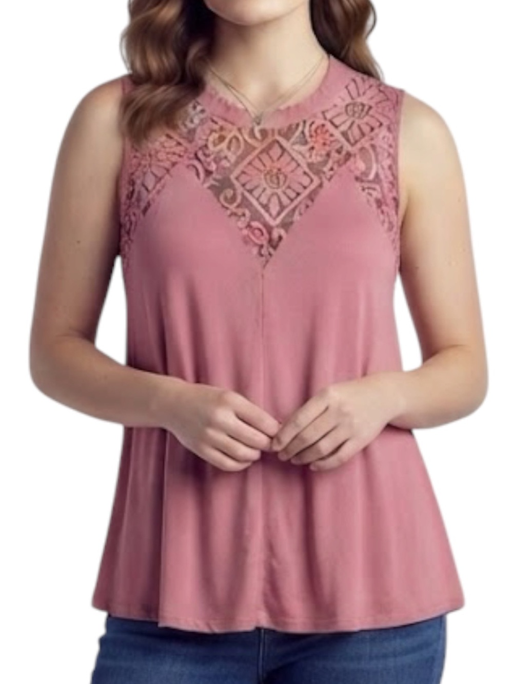 GENTLE FAWN Mauve Pink Maeve Lace Front Keyhole Boho Tank Blouse Womens XS